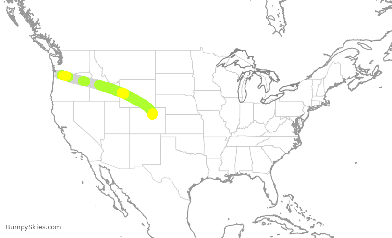Turbulence forecast map for SWA1161, DEN to PDX