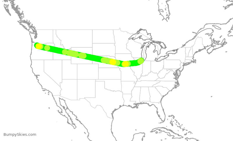 Turbulence forecast map for SWA1162, PDX to MDW