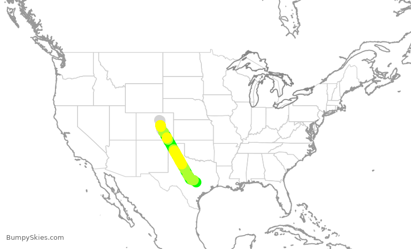 Turbulence forecast map for SWA1163, DEN to AUS