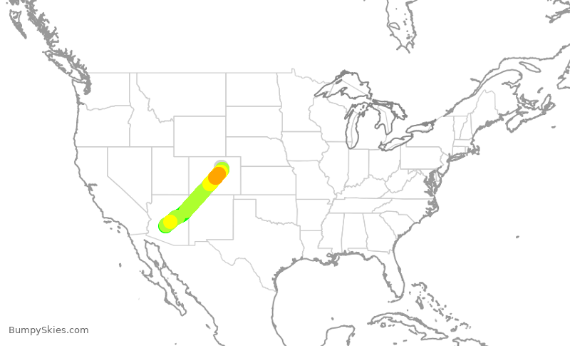 Turbulence forecast map for SWA1166, DEN to PHX