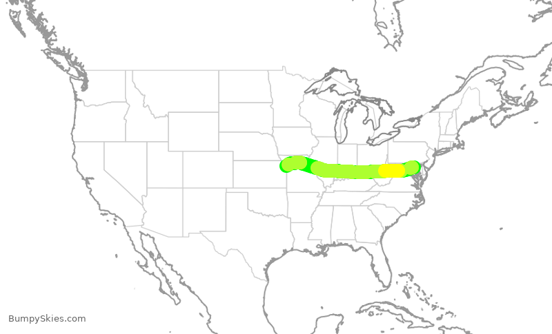 Turbulence forecast map for SWA1168, BWI to MCI