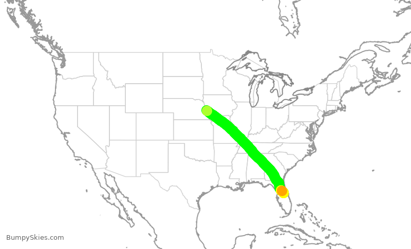 Turbulence forecast map for SWA1178, OMA to MCO