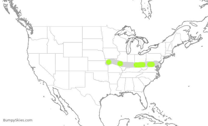 Turbulence forecast map for SWA117, BWI to MCI