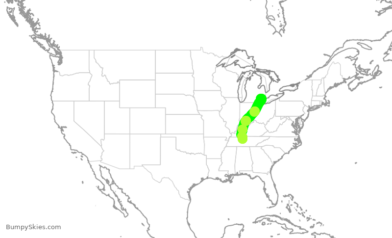 Turbulence forecast map for SWA1180, DTW to BNA