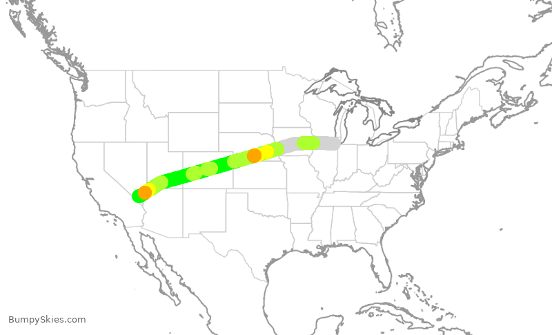 Turbulence forecast map for SWA1182, MDW to LAS