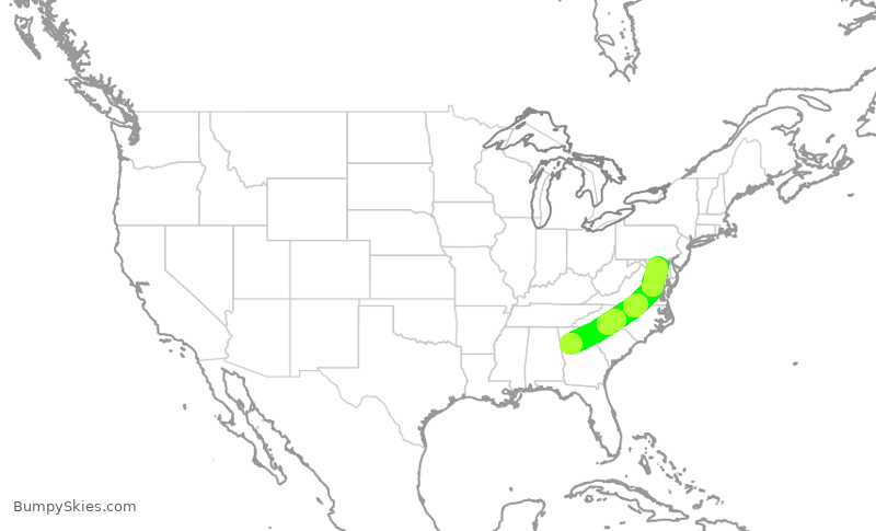 Turbulence forecast map for SWA1186, ATL to BWI