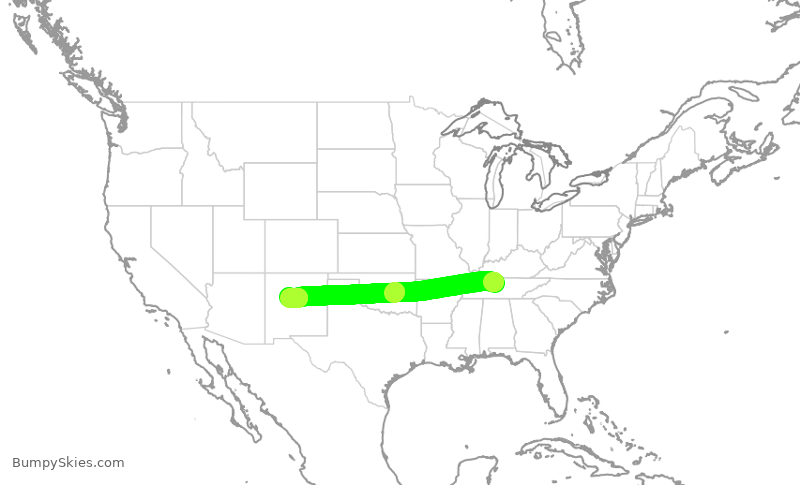 Turbulence forecast map for SWA1186, BNA to ABQ
