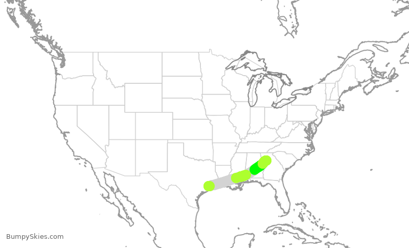 Turbulence forecast map for SWA1186, HOU to ATL