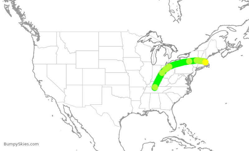 Turbulence forecast map for SWA1187, BNA to BOS