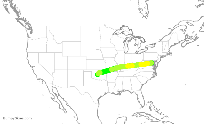 Turbulence forecast map for SWA1188, DCA to OKC