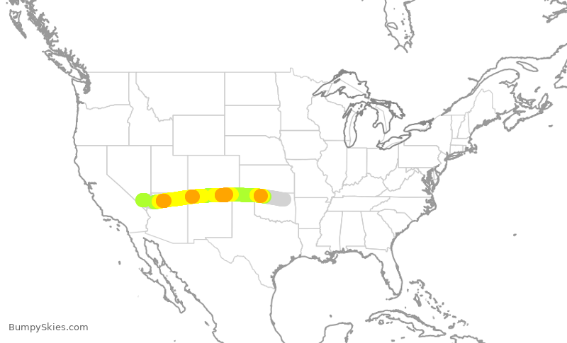 Turbulence forecast map for SWA1188, LAS to TUL