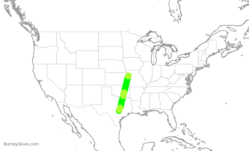 Turbulence forecast map for SWA1188, MCI to AUS