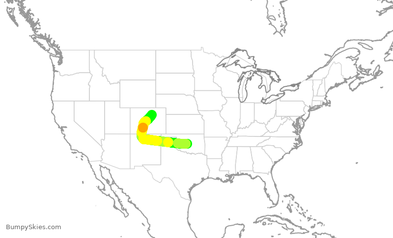 Turbulence forecast map for SWA1188, OKC to DEN