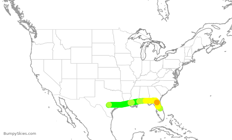 Turbulence forecast map for SWA1188, SAT to MCO