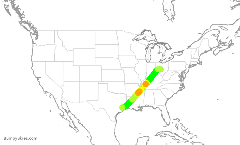 Turbulence forecast map for SWA1190, CMH to HOU