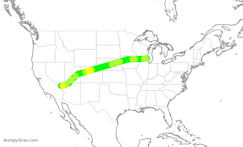 Turbulence forecast map for SWA1190, LAS to MKE
