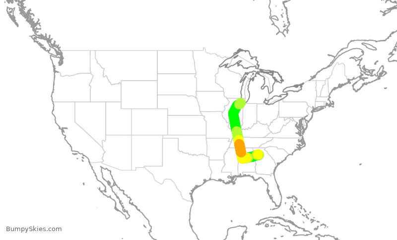 Turbulence forecast map for SWA1191, ATL to MDW