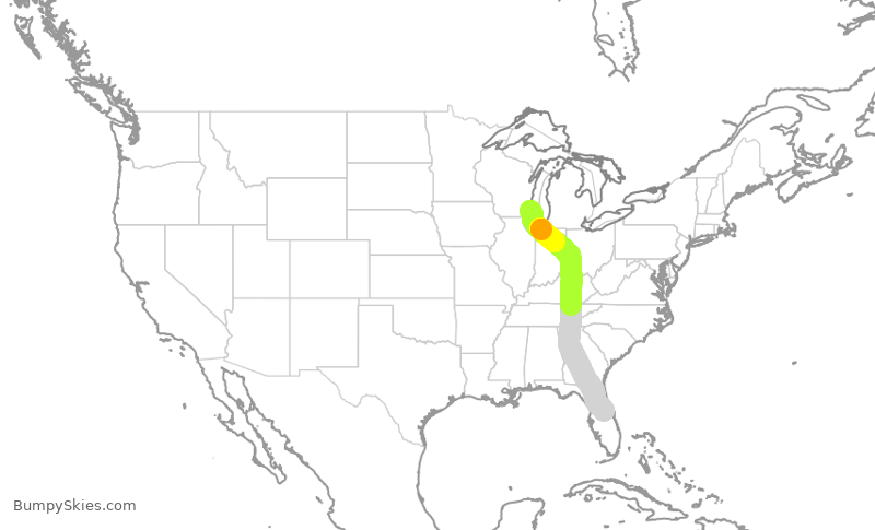 Turbulence forecast map for SWA1191, MKE to MCO
