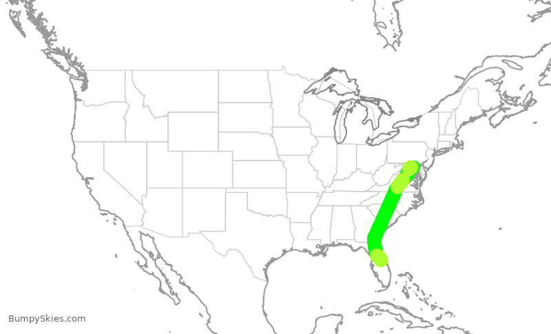 Turbulence forecast map for SWA1192, BWI to MCO