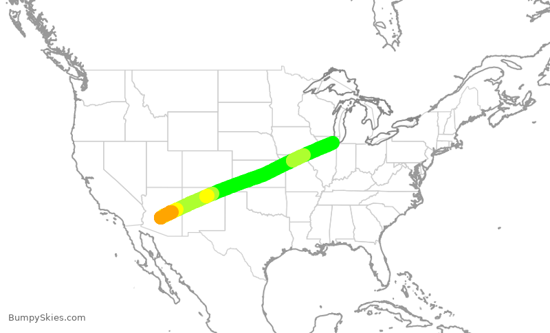 Turbulence forecast map for SWA1192, PHX to MDW