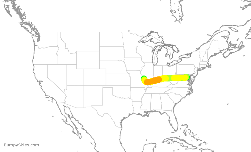 Turbulence forecast map for SWA1196, DCA to STL