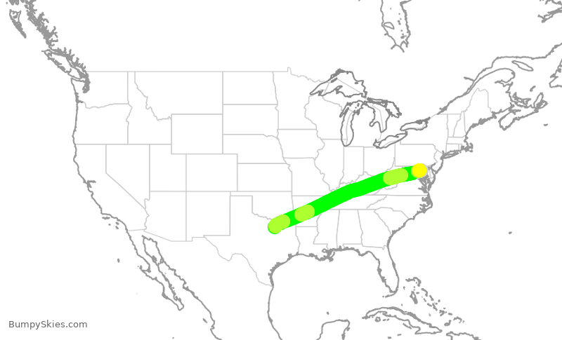 Turbulence forecast map for SWA11, BWI to DAL