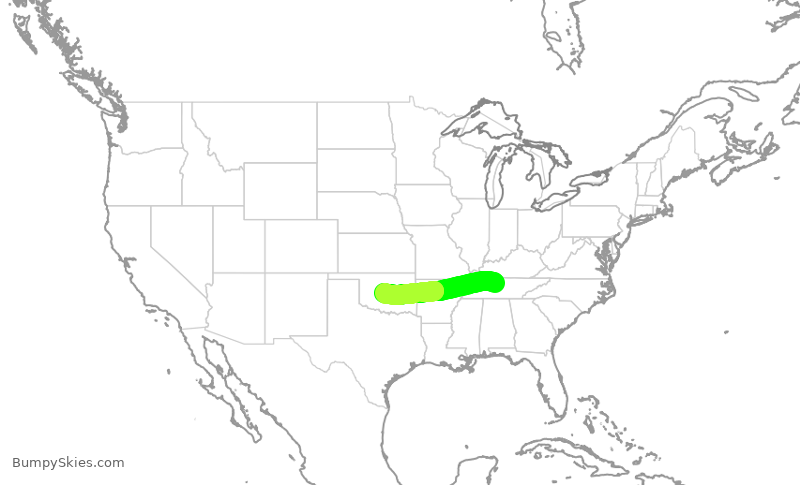 Turbulence forecast map for SWA1200, BNA to OKC