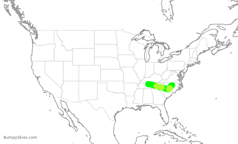 Turbulence forecast map for SWA1211, BNA to RDU