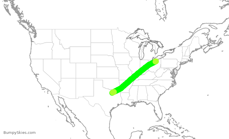 Turbulence forecast map for SWA1211, CLE to DAL