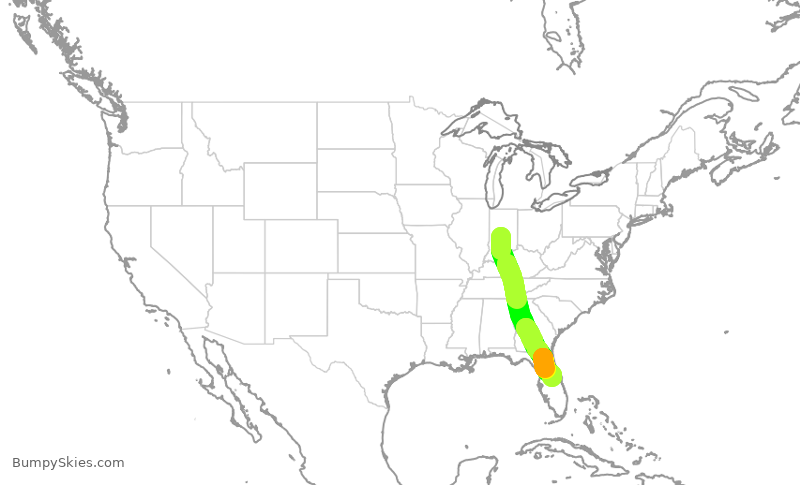 Turbulence forecast map for SWA121, IND to MCO