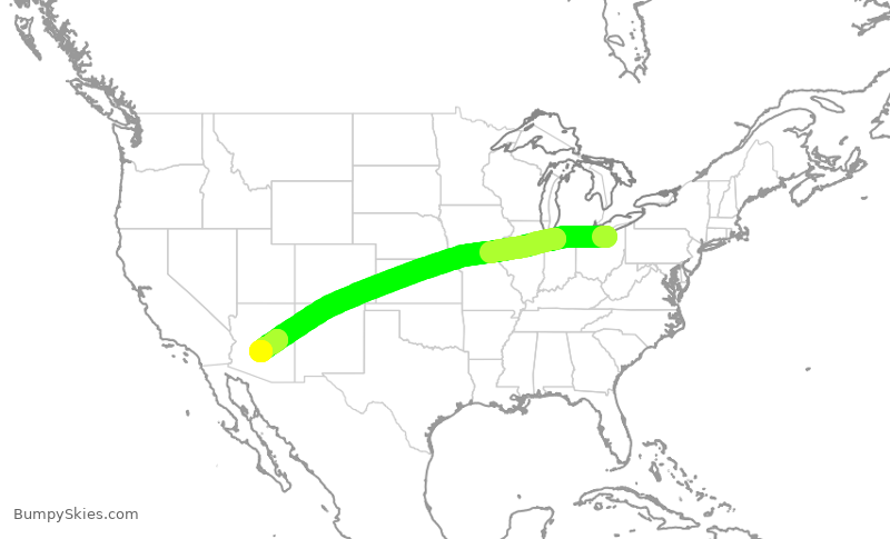 Turbulence forecast map for SWA1225, CLE to PHX