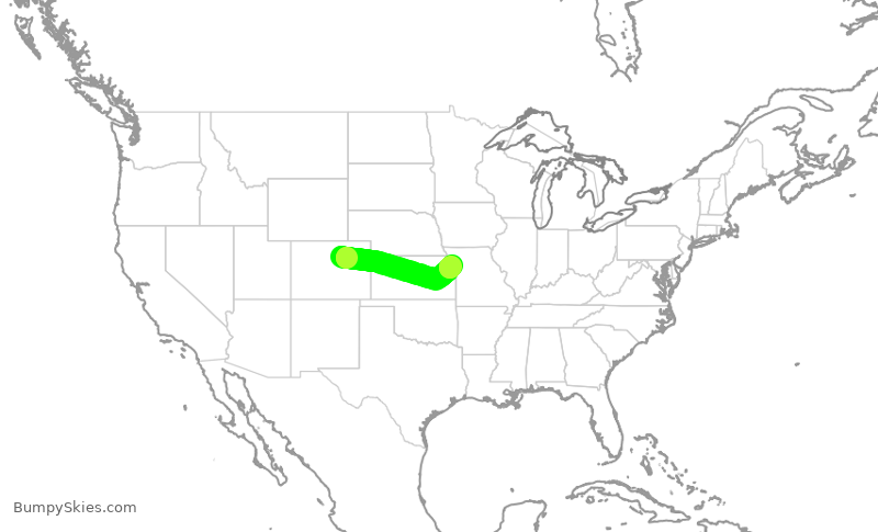 Turbulence forecast map for SWA1229, DEN to MCI