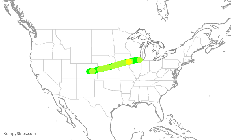 Turbulence forecast map for SWA1230, MDW to COS