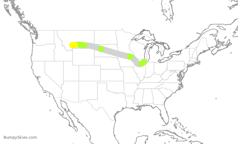 Turbulence forecast map for SWA1231, BZN to MDW