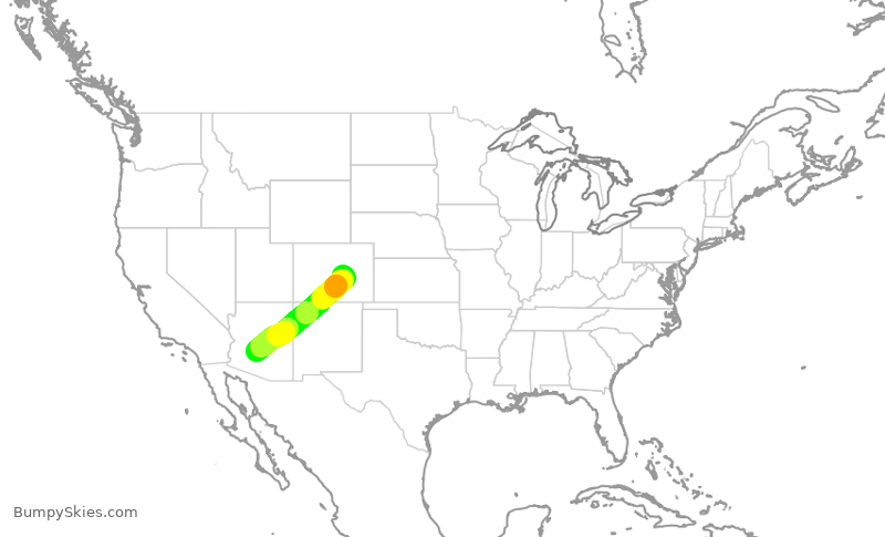 Turbulence forecast map for SWA1231, COS to PHX