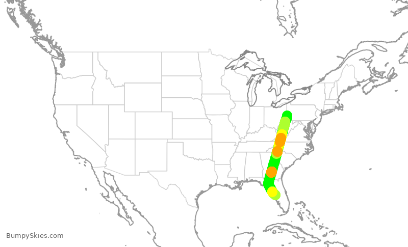 Turbulence forecast map for SWA1231, PIT to TPA