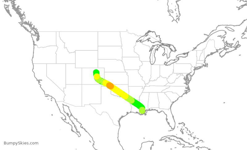 Turbulence forecast map for SWA1232, DEN to MSY