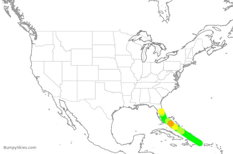 Turbulence forecast map for SWA1235, PUJ to MCO