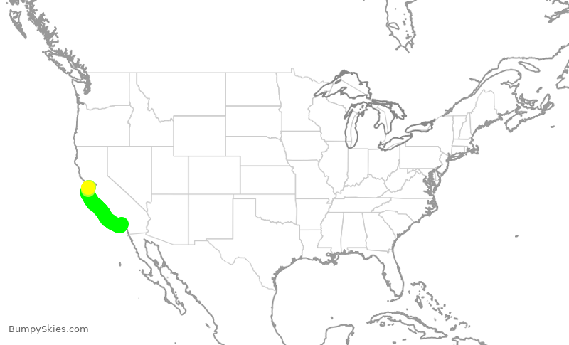 Turbulence forecast map for SWA1240, OAK to SNA