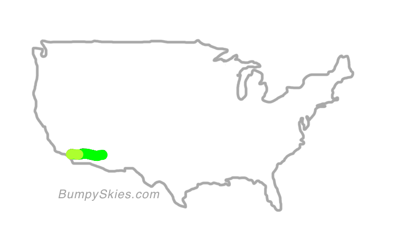 Map of continental US with illustrated flight path and turbulence forecast (described in text below)