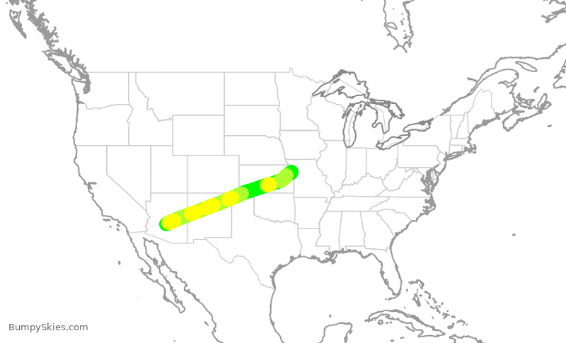 Turbulence forecast map for SWA1246, PHX to MCI