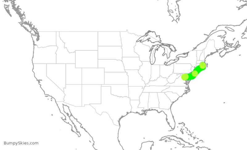 Turbulence forecast map for SWA1246, PVD to DCA