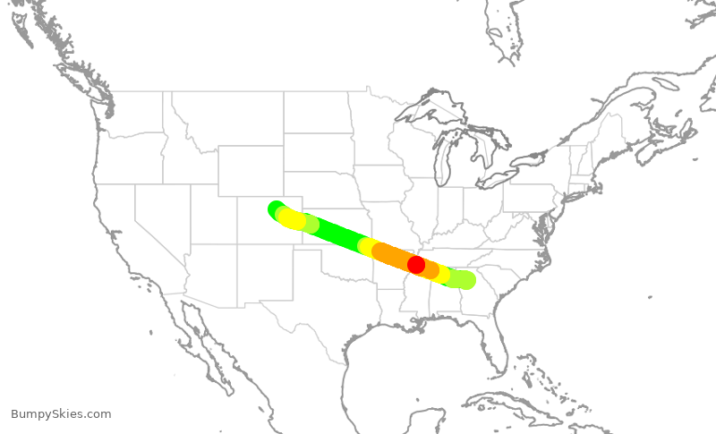 Turbulence forecast map for SWA1249, ATL to DEN