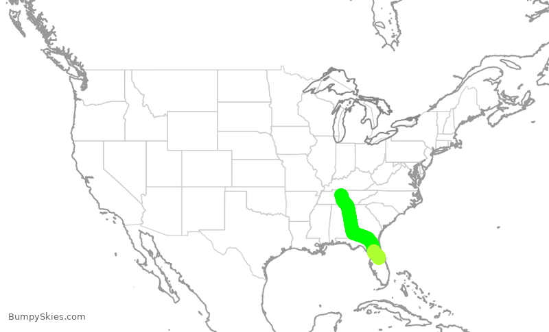 Turbulence forecast map for SWA1252, BNA to MCO