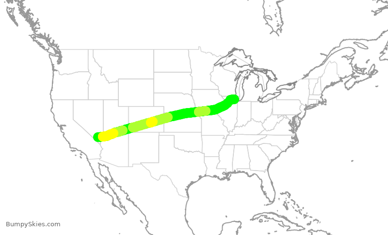 Turbulence forecast map for SWA1252, LAS to ORD