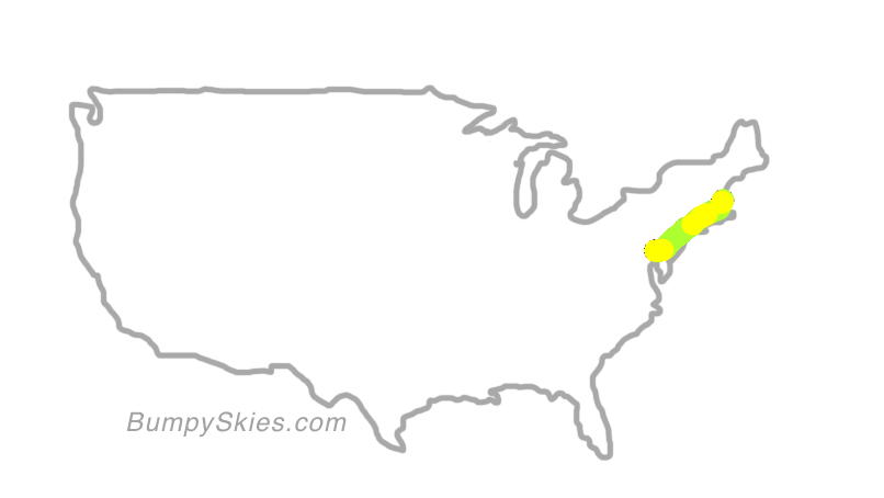 Map of continental US with illustrated flight path and turbulence forecast (described in text below)