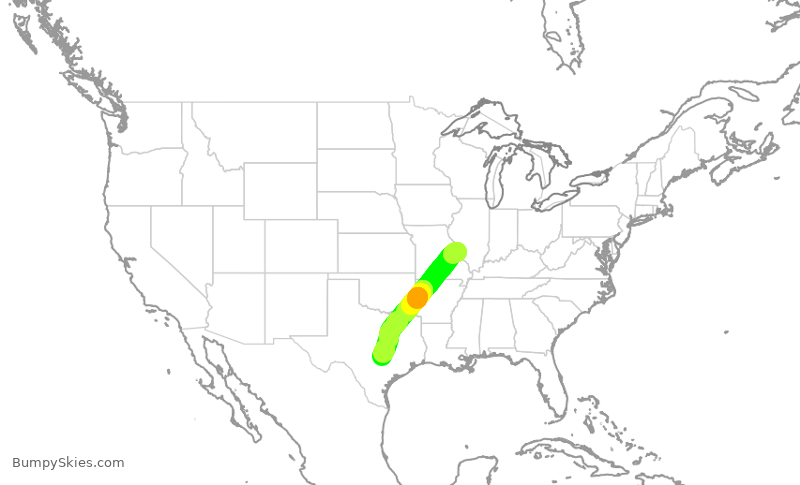 Turbulence forecast map for SWA1262, STL to AUS