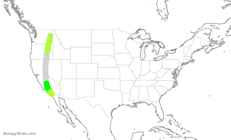 Turbulence forecast map for SWA1265, GEG to SAN