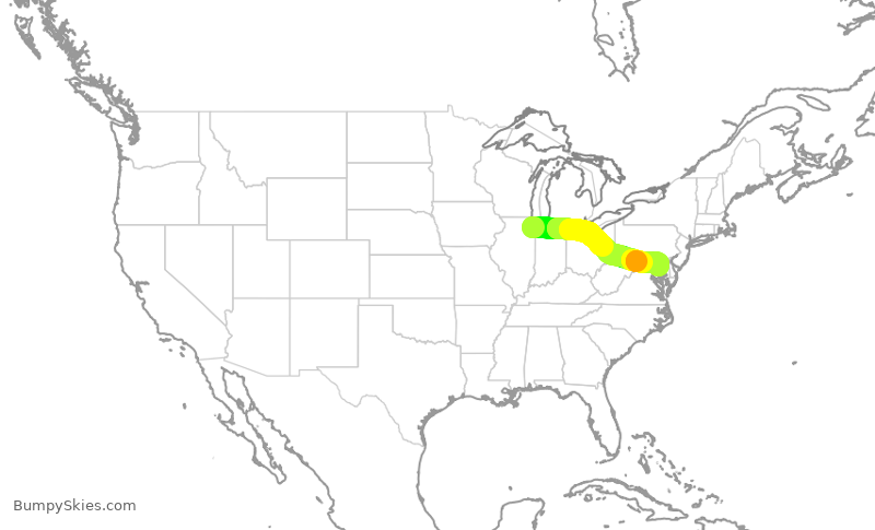 Turbulence forecast map for SWA1266, MDW to BWI