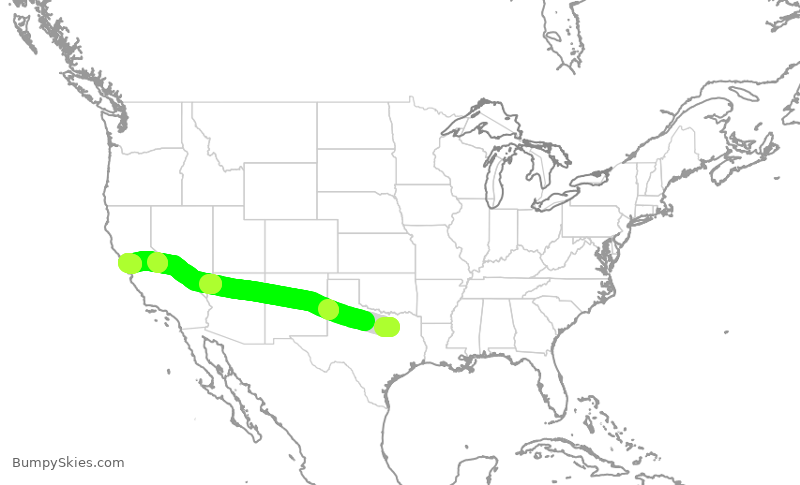 Turbulence forecast map for SWA1268, DAL to OAK